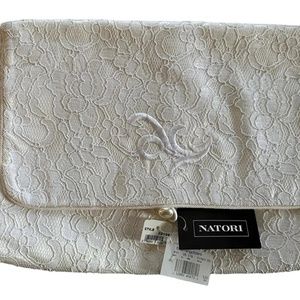 NWT Vintage NATORI Ivory White Silk Lace Lingerie Travel Bag Pearl Closure $250